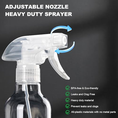 Plastic Spray Bottles 12oz 2 Pack Adjustable Mist/Stream Spraying Heavy Duty Square Water Spray Bottles for Hair, Cleaning Solutions, Plants，Essential Oils (Clear) - color: Clear