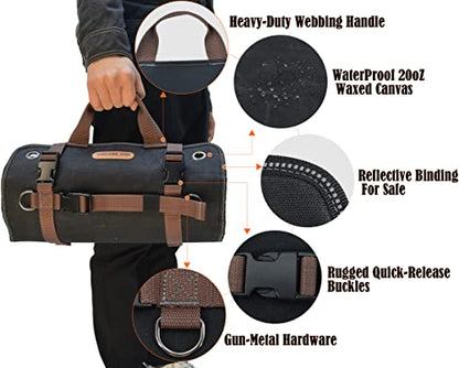 WELKINLAND Heavy-Duty Waxed Canvas Tool roll, 15-Pockets Tool Wrap Roll, 15L Tool Up Roll Bags, Tool Bag Roll, Tool roll organizer, Roll up tool bag organizer