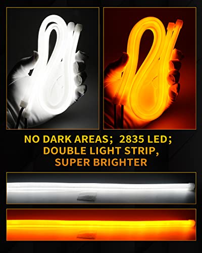 Qasim 24inch LED Daytime Running Light Sequential Guide Turn Signal Light White/Amber Flexible Car Light Strip Switchback 60CM-2Pack - size: 24 inches