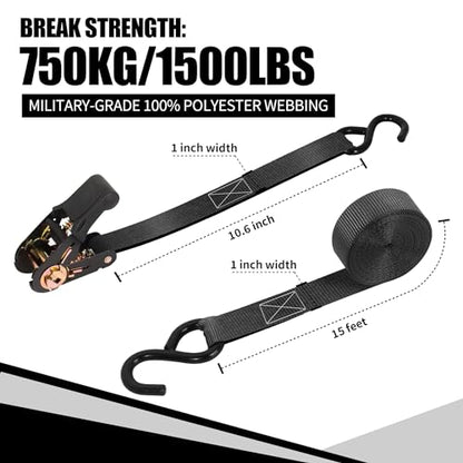 Cartman 1" x 15' Ratchet Tie Down up to 1500lbs 6pk in Carry Bag, Cargo Straps - style: 6PK Black