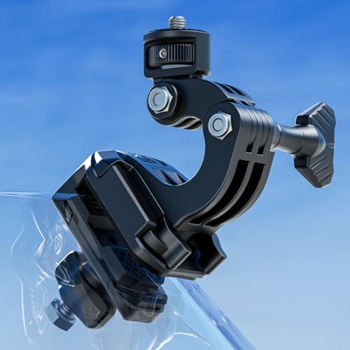 Kewig Motorcycle Windshield Camera Mount with Aluminum Alloy Clip Base & 1/4'' Threaded Adapter Compatible with GoPro/DJI OSMO/Insta360 Action Camera, Angle Adjustable, Quick-Release Design