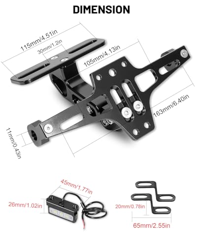 MDPROMCP Motorcycle License Plate Bracket Fender Eliminator With LED Light, CNC Aluminum Universal Motorcycle License Plate Holder Mount (Black) - size: Black