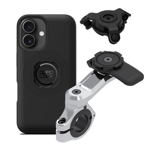 Quad Lock Motorcycle Handlebar Phone Mount PRO Chrome with Vibration Dampener and MAG Phone Case for iPhone 16 - size: iPhone 16