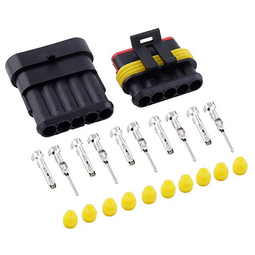 MUYI 10 Kit 5 Pin Way Waterproof Electrical Connector 1.5mm Series Terminals Water Resistend - style: 5pin connector(10 sets)