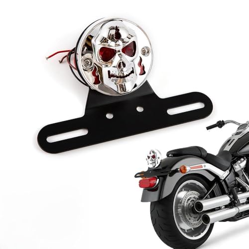 Motorcycle Universal Rear Tail Light Brake License Plate Holder Lamp Mount Bracket LED Light for Cafe Racer Custom Bobber Chopper - Round - color: Skull