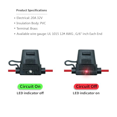 2 Pack wasserdichte Teile, entsprechen dem IP67-Standard, ATO/ATC Standard Flachsicherungshalter mit LED, 12 AWG für Auto und Marine - style: LED ATO/ATC