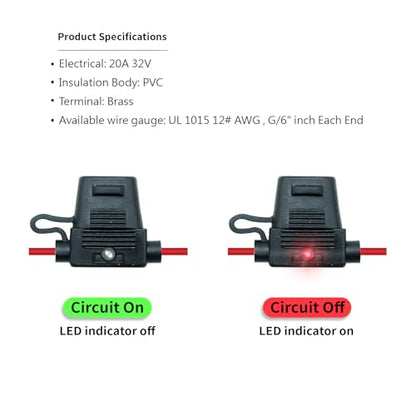 2 Pack wasserdichte Teile, entsprechen dem IP67-Standard, ATO/ATC Standard Flachsicherungshalter mit LED, 12 AWG für Auto und Marine - style: LED ATO/ATC