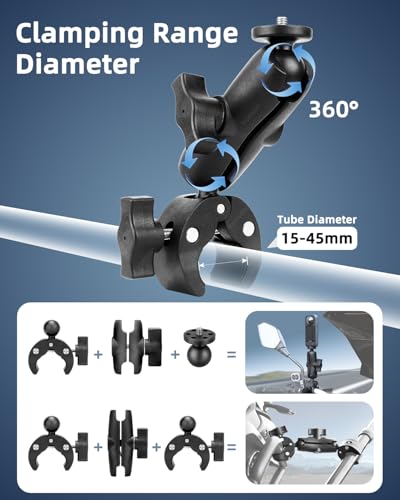 Motorcycle Camera Mount Kit for Insta360 X4, X3, X2, RS & GoPro - 63” Aluminum Alloy Invisible Selfie Stick with Metal Knobs, Perfect for Cycling Video Recording & Vlogging