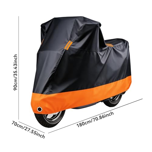 Motorcycle Cover Waterproof Outdoor, 210D Oxford All-Weather Rain Dust Protection with Lock Holes & Sealed Seams