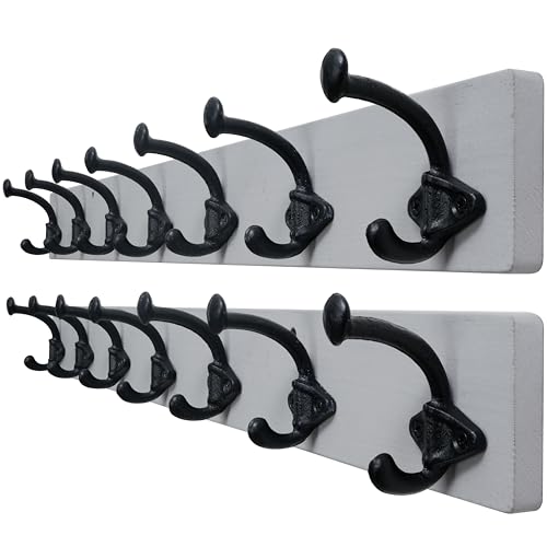 WEBI Rustic Coat Rack Wall Mount,30" Long 7 Cast Iron Coat Hooks Wall Mounted,Heavy Duty Farmhouse Wood Coat Hanger Wall Antique Vintage Hooks for Hanging Jacket,Clothes,Backpack,Gray,2 Packs - color: Gray, size: 30 Inch(2 Packs)