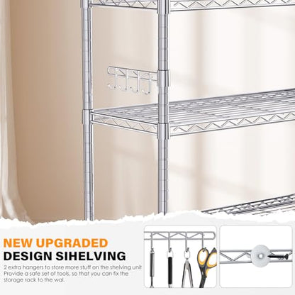 YNN Storage Shelves,6000Lbs 6 Tier Heavy Duty Metal Rolling Shelving Unit with Wheels & 8 Hooks, Adjustable Garage Wire Rack for Kitchen, Bathroom,Industrial,Pantry(36" W x 14" D x 72" H, Chrome) - size: 36"x14"x72" 6-Tier