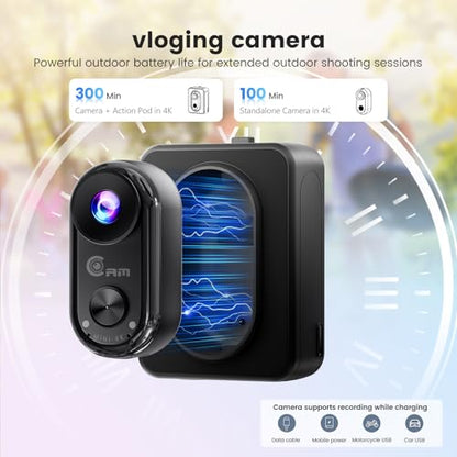 4K Mini Body Camera,Wearable Magnetic Thumb Action Camera,6-Axis Stabilized Portable POV Cam,40M Waterproof Camera,with Motorcycle Helmet/Cycling Mounting Accessories (Supports 256GB TF Card)