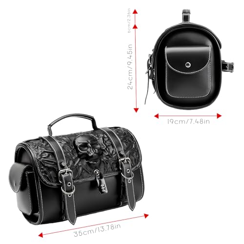 16L Motorcycle Tool Bag with Combination Lock 3D Skull Embossed PU Leather Saddlebag, Universal Waterproof Black Motorcycle Side Bags Storage Pouch for Most Motorcycles - style: Combination Lock Skull Bag
