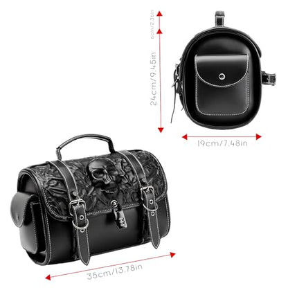 16L Motorcycle Tool Bag with Combination Lock 3D Skull Embossed PU Leather Saddlebag, Universal Waterproof Black Motorcycle Side Bags Storage Pouch for Most Motorcycles - style: Combination Lock Skull Bag