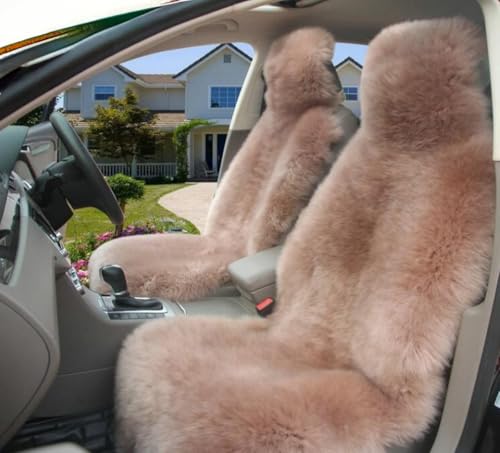 Winter Warm Authentic Australia Sheepskin Car Seat Cover Luxury Long Wool Front Seat Cover Fits Most Car, Truck, SUV, or Van (Cameo Brown) - color: cameo brown