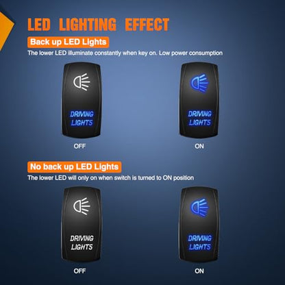 Nilight Driving Lights Rocker Switch Led Light Bar 5 Pin Laser On Off SPST Switches 20A/12V 10A/24V Blue with Jumper Wires Set for Cars Trucks Boats ATVs UTVs RVs - size: DRIVING LIGHTS