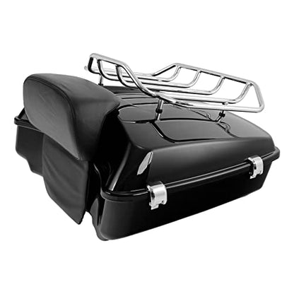 XFMT Motorcycle 10.7" Chopped Trunk w/Luggage Rack Passenger Backrest Pad for 2014-2025 Harley Trunk Road King Street Glide Road Glide Electra Glide - color: Chopped Trunk&Pad&Top Rack