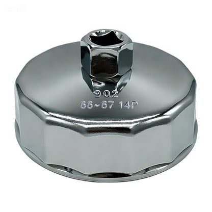 66-67mm Oil Filter Wrench, 14 Flute Wrench & 1/2Inch Square Drive Oil Filter Cap Wrench Removal Tool Socket - size: 67mm 14 Flute