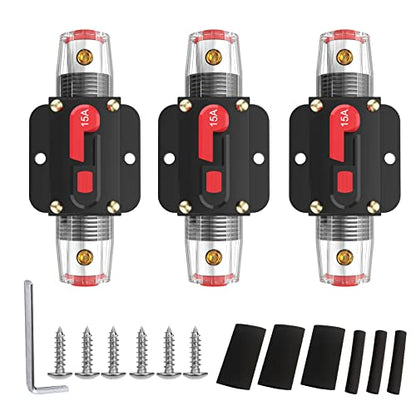 Circuit Breaker Switch 15A Waterproof Fuse Inline Holder Resettable Fuse Manual Reset 12V-48V DC for Car Audio Sound Amplifier System RV Home Marine Boat Truck - style: 15A