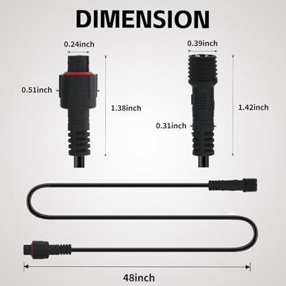 4 PCS 4FT 3 Pin Full Angle RGB Rock Light Extension Wire, Design for Our Brand's Neon Light Kits, Other Brands Must Meet Length of the Male Plug is 0.24 Inches and The Female is 0.39 Inches - size: 4pcs 4ft extensions