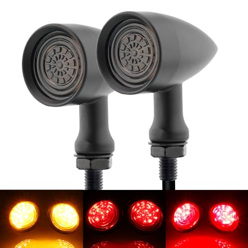 TSUNG Universal Motorcycle LED Turn Signals Small Bullet Front Rear Blinkers Tail Lights for Cruiser Chopper Bobber Cafe Racer Street Bike (Red&Amber Light-Black) - color: CLASSIC-Black, size: 2PCS Rear