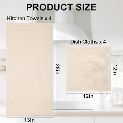 Homaxy 100% Cotton Kitchen Towels and Dishcloths Set, 12 x 12 Inches and 13 x 28 Inches, Set of 8 Bulk Kitchen Towels Set, Ultra Soft Absorbent Dish Cloths for Washing Dishes, Beige - color: Beige, style: 8-Piece Set