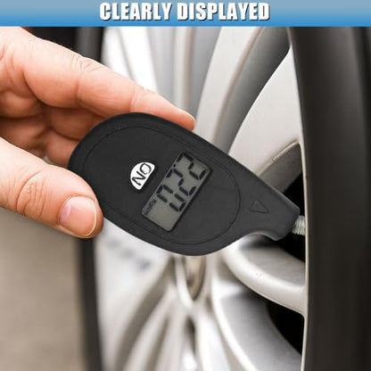 Digital Tire Pressure Gauge, 5-150PSI 4 Unit Settings Car Tire Pressure Monitor with Keychain & LCD Display, High Accuracy Auto Digital Tires Gauge for Car, Truck, Motorcycle (Black) - color: Black
