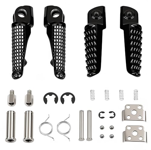 Motorcycle Footpeg Front and Rear Footrest Foot Pegs Fits for Kawasaki ZX6R 2003-2011, Z750 Z1000 2007-2012, ZX14 2006-2013, ZZR1200 2000-2006, ZX-10R 2004-2012, ZX-9R 1998-2003 (black) - color: Black#F+R
