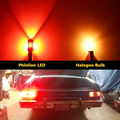 PHINLION 3600 Lumens 1156 P21W Red LED Light Bulbs, Super Bright 3497 2396 7506 LED Replacement for Car Truck Motorcycle Brake Tail 3rd Center High Mount Stop Lights - color: Red