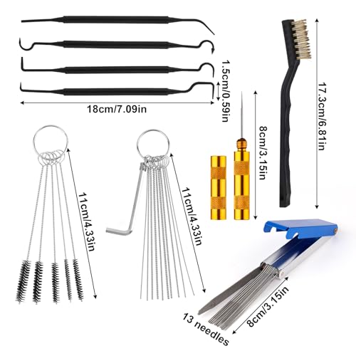 Carburetor Cleaning Kit, Including 1 Single-Head Brush 23 Needles 5 Nylon Brushes 4 Cleaning Hooks & 1 Hex Wrench Suitable for Motorcycles Chainsaws Welding Machines