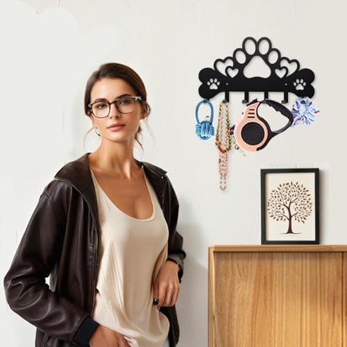MAYJOYDIY Love Dog Paws Metal Key Hook Puppy Bones Heart Coat Rack Wall Mounted 15.7×8.7inch Art Wall Decor Key Holder Organizer Rack with 6 Hooks for Gift Coats Hats Towels Bags Hanging - style: Love Dog Paws