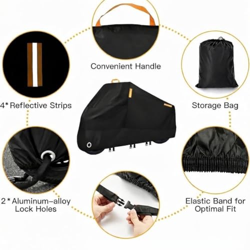 Motorcycle Cover for Yamaha V Star 950 2009–2017,Scooter Waterproof Outdoor Reflective with Lock-Holes Heavy Duty Durable All Season,black-4XL295 * 110 * 140CM - size: 4XL295*110*140CM