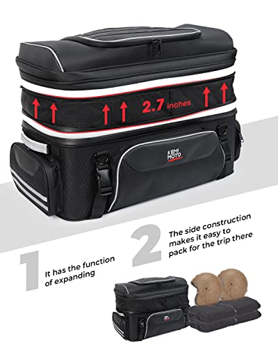 KEMIMOTO Expandable Motorcycle Traveler Tour Trunk Bag 40L-50L Luggage Rack Tail Duffle Bag Fit for Touring Trike Road King Street Glide Road Glide Freewheeler Tri Glide Ultra Goldwings Roadmaster
