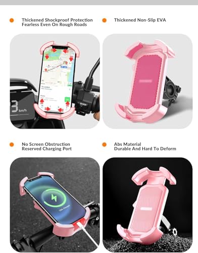 ROCKBROS Bike Phone Holder - Motorcycle & Scooter Mount, Adjustable, Shockproof, Security Lock, 4.7'-6.8' Phones 2-Pack (Handlebar Mount Pink + White) - color: 2 Pack - Handlebar Mount Pink + White