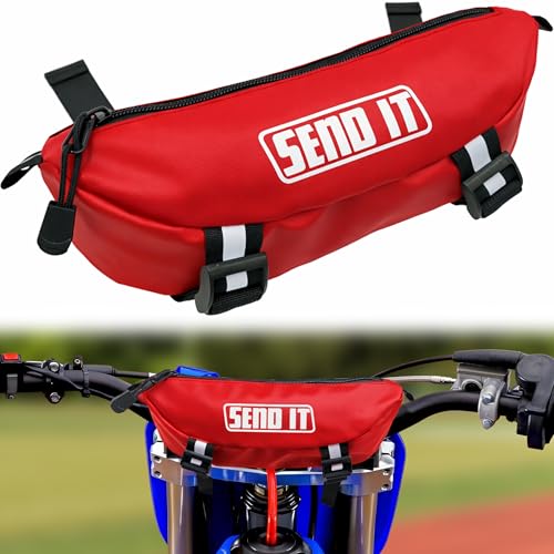Waterproof Dirtbike Handlebar Bag | Compact Motorcycle Handle Bar Storage Pouch | Universal Fit Dirt Bike Bag for Trail & Adventure Riding | Durable Surron Bar Bag - Red - color: Red