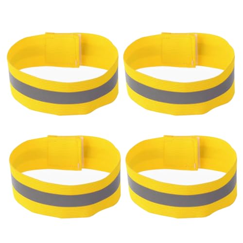 4PCS Reflective Wrist Strap 4x1.5cm Running Safety Gear Reflective Wristbands High Visibility Bike Ankle Bands Reflector Armband Self-Adhesive Reflective Bands for Walking,Night Sports Golden - color: Golden, size: 4x1.5cm