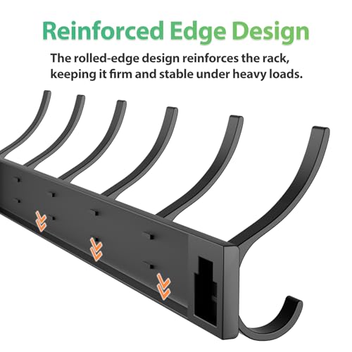Coat Rack Wall Mount, Heavy Duty Wall Coat Hanger with 6 Coat Hooks for Entryway, Bedroom, Closet, Hanging Hats, Bags, Purses Jacket (Black)