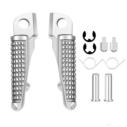 Footpegs Front and Rear Footrest Foot Pegs Compatible with Kawasaki ZX6R Z750 Z1000 ZX14 ZZR1200 ZX-10R ZX-9R, - color: Chrome#F+R