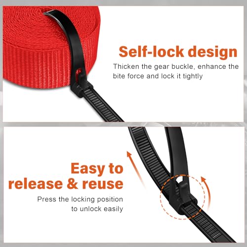 Haccoplanet Ratchet Tie Down Straps, 2340lb Break Strength, 4pc 1inch x 16FT Ratchet Strap Set with Padded Handles & Coated S Hook W/Safety Clip, Cargo Strap Tie-Down for Motorcycle, Truck (Red) - color: Red