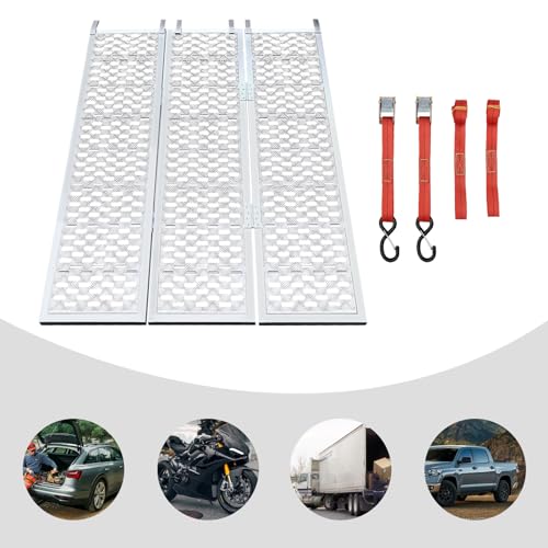 Loading Truck Ramps, Heavy Duty Motorcycle Ramps, Folding Ramps,1500 lbs Aluminum Alloy Loading Ramp,Trailers Ramp with Load Straps, for ATV/Motorcycles/Trucks,Silver (77" Lx54 W/Style A)