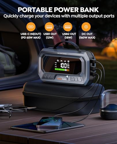 YaberAuto 12-in-1 Jump Starter with Air Compressor 8000A 160PSI 65W Charging, Portable Car Battery Jump Starter (All Gas/14L Diesel) Jump Box Car Battery Jumper Starter Portable Jumper Cables, 160W DC - size: 8000A