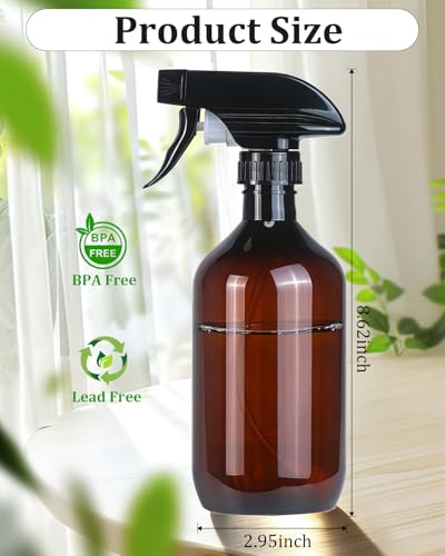 2 Pack 360° Spray Bottles, 16 oz Plastic Small Containers with Adjustable Spray Nozzles, Spray Bottles for Hair, Cleaning Solutions, BBQ and Plants Amber - color: Amber, size: 16 Ounces