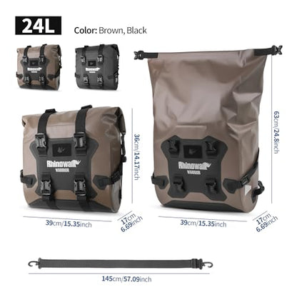 Rhinowalk Motorcycle Saddle Bag Waterproof Side Bag 24-42L, PVC Roll-Top Side Luggage with Magnetic Closure, Lightweight Rear Rack Pannier Bag with Reflective Logo (Black, 1pair) - color: Black 24L, 2pc