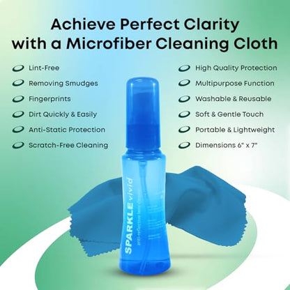 Sparkle Vivid Anti-Reflective Safe Lens Cleaner Spray Kit - (2) 2oz Glasses Cleaner Spray & (2) Microfiber Cloth for Eyeglasses, Sunglasses, Lenses, Screens and Camera Cleaning Kit (4 Piece Set) - style: Blue | 2x2oz Lens Spray + 2 Microfiber Cloth