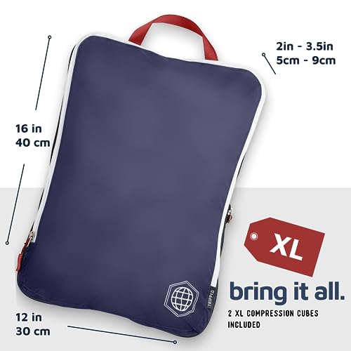 Extra Large Compression Packing Cube 6 Piece Set for Travel and Check Luggage by TRIPPED Travel Gear - color: Navy