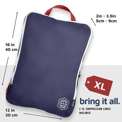 Extra Large Compression Packing Cube 6 Piece Set for Travel and Check Luggage by TRIPPED Travel Gear - color: Navy