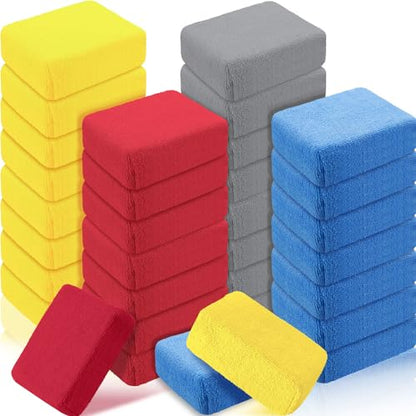 Riakrum 32 Pcs Microfiber Applicator Pads Soft Microfiber Foam Buffing Car Detailing Pads for Wax Ceramic Coating Polish Reusable Car Wash Sponge Tire Shine Applicator(Yellow,Grey,Blue,red) - color: Yellow,grey,blue,red