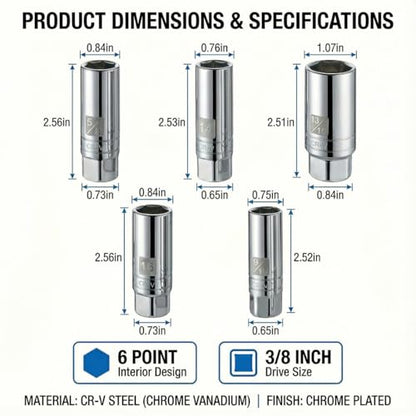 5PCS Magnetic Spark Plug Socket Set, Includes 14mm, 16mm Thin Wall Sockets and 9/16-inch, 5/8-inch, 13/16-inch Sockets, Universal Spark Plug Removal Tool Accessories for SUV, Truck(1Set) - size: 1Set