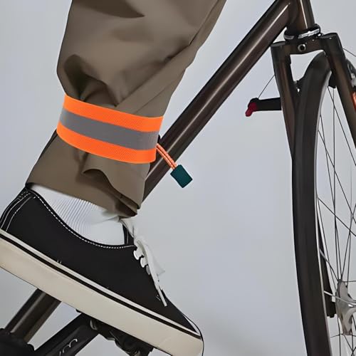 4pcs Reflective Leg Straps and Arm Bands, Adjustable Elastic High Visibility Safety Bands for Cycling, Running, and Outdoor Sports, Orange