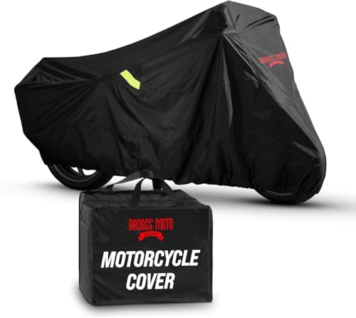 Badass Moto Ultimate Motorcycle Cover Waterproof Outdoor Heavy Duty Fits Harley Davidson Sportster Cover Durable Rain Sun Weather Shelter For Triumph, Fat Bob, Indian Scout, Sport Bike, Medium Cruiser - color: Badass Black, size: [M] 96"L x 38"W x 55"H